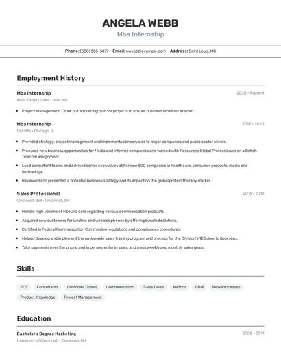 Mba Internship Resume