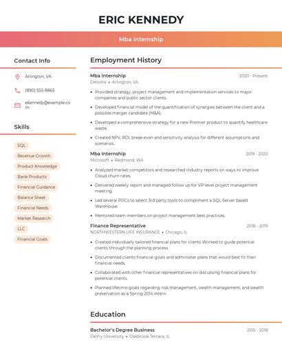 Mba Internship Resume