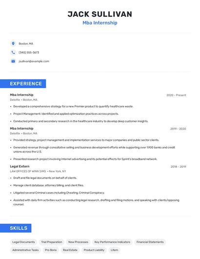 Mba Internship Resume