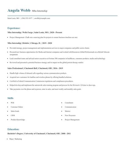 Mba Internship Resume