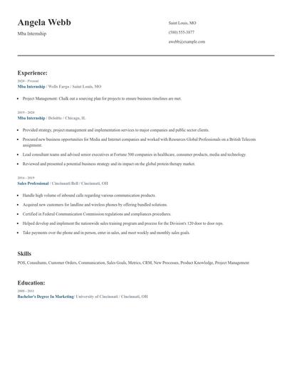 Mba Internship Resume