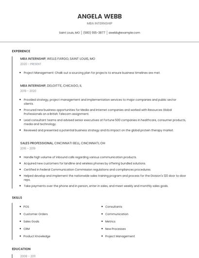 Mba Internship Resume