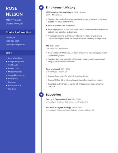 MD Physician-Dermatologist Resume