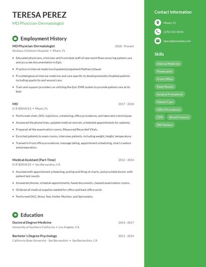 MD Physician-Dermatologist Resume