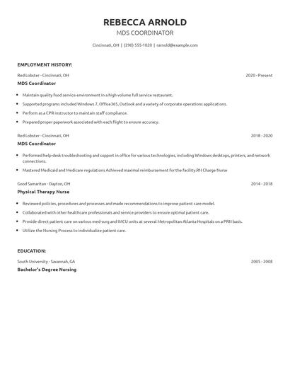 MDS Coordinator Resume