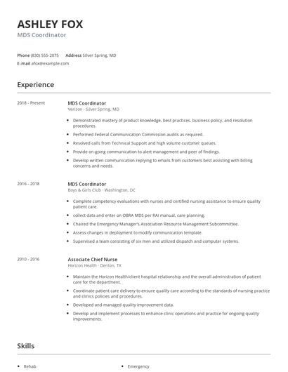 MDS Coordinator Resume