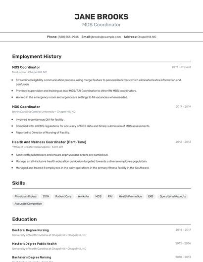 MDS Coordinator Resume