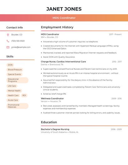 MDS Coordinator Resume