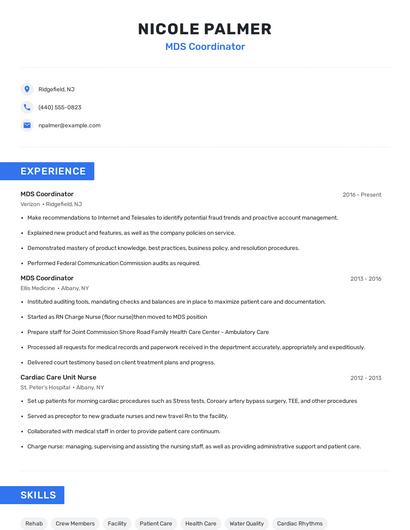 MDS Coordinator Resume