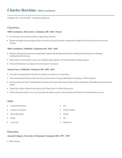 MDS Coordinator Resume