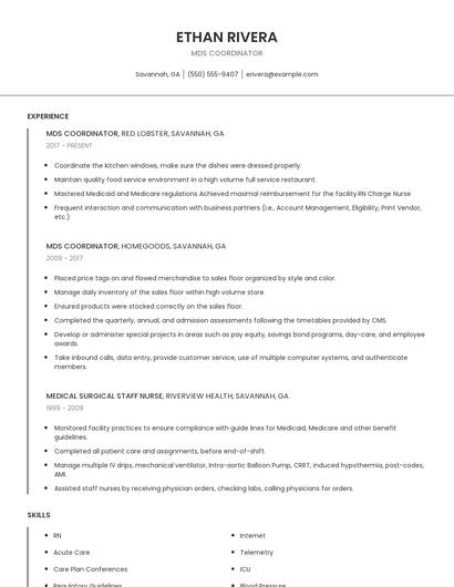 MDS Coordinator Resume