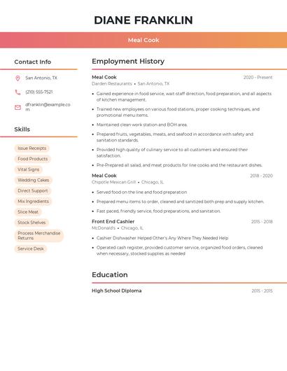 Meal Cook Resume