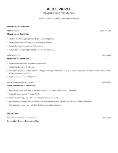 Measurement Technician Resume