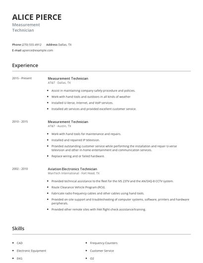 Measurement Technician Resume