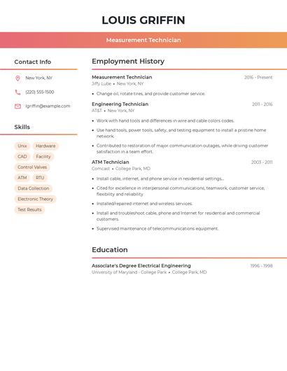 Measurement Technician Resume
