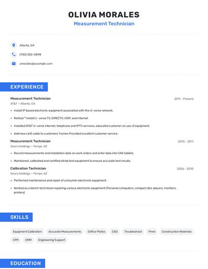 Measurement Technician Resume