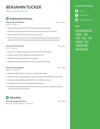 Measurement Technician Resume