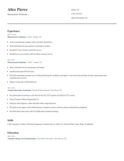 Measurement Technician Resume