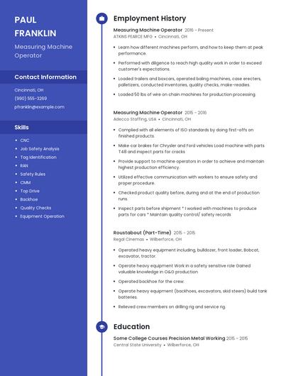 Measuring Machine Operator Resume