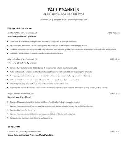 Measuring Machine Operator Resume