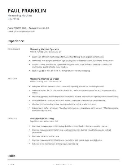 Measuring Machine Operator Resume