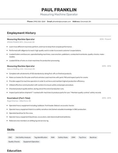 Measuring Machine Operator Resume