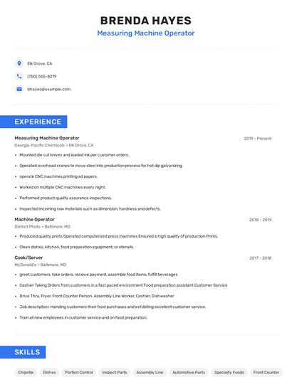 Measuring Machine Operator Resume