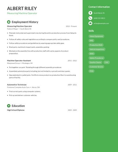Measuring Machine Operator Resume