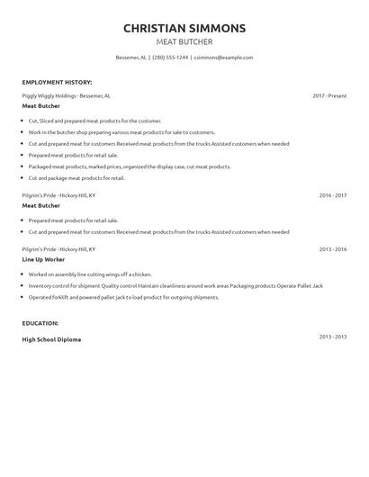Meat Butcher Resume