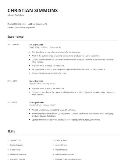 Meat Butcher Resume