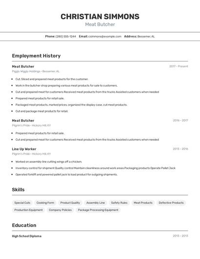 Meat Butcher Resume