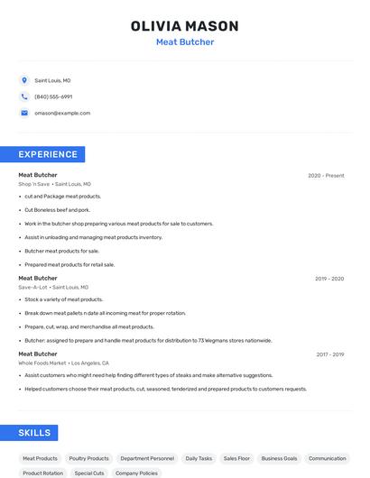 Meat Butcher Resume