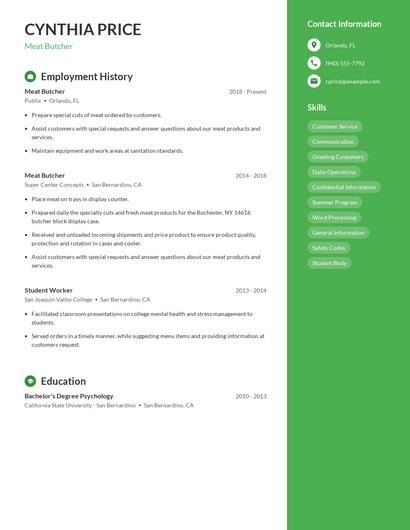 Meat Butcher Resume