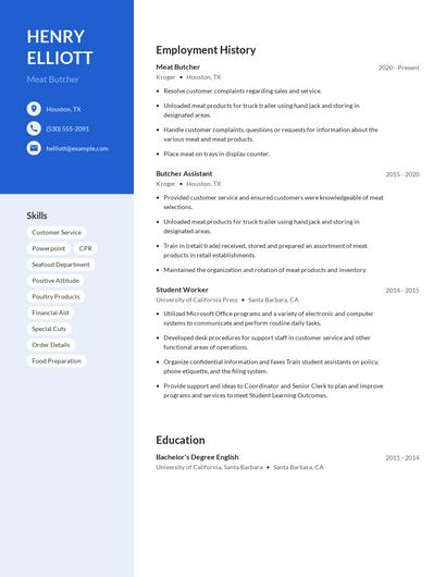 Meat Butcher Resume