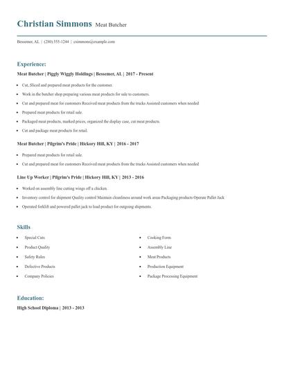 Meat Butcher Resume