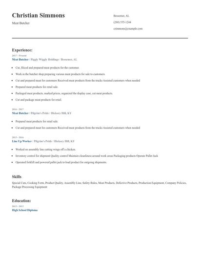 Meat Butcher Resume