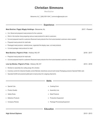 Meat Butcher Resume