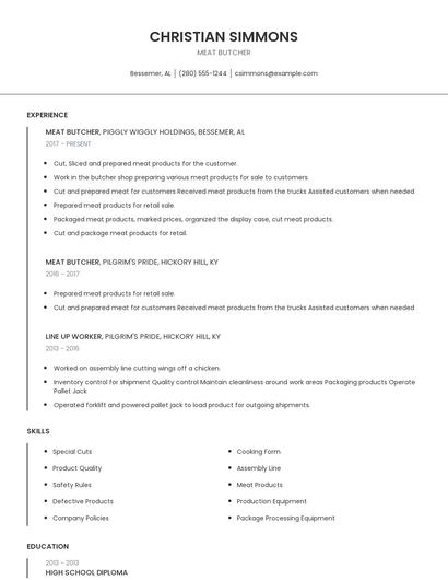 Meat Butcher Resume