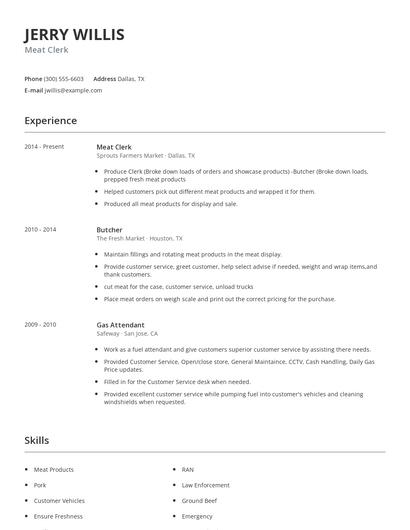Meat Clerk Resume