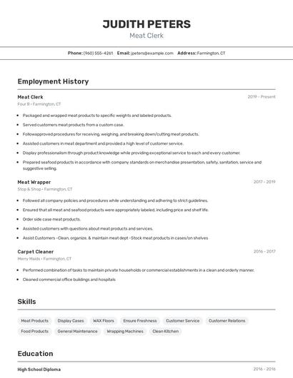 Meat Clerk Resume