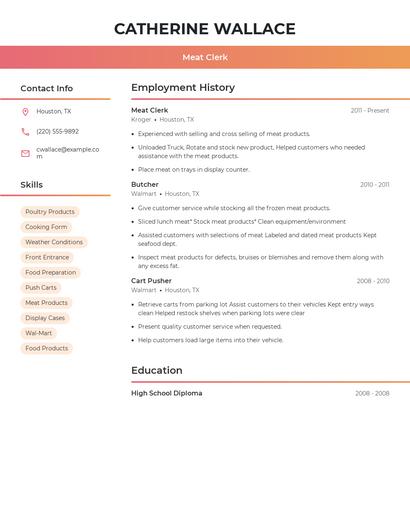 Meat Clerk Resume