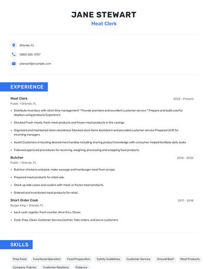 Meat Clerk Resume