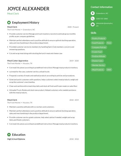Meat Clerk Resume
