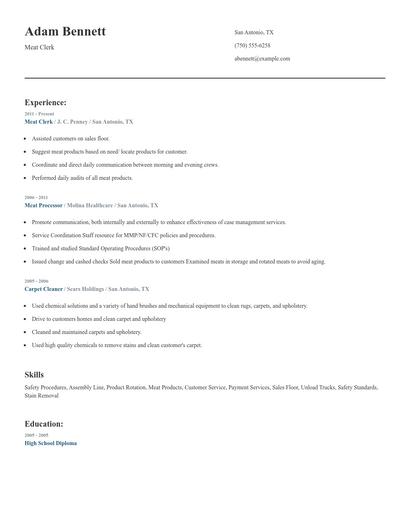 Meat Clerk Resume