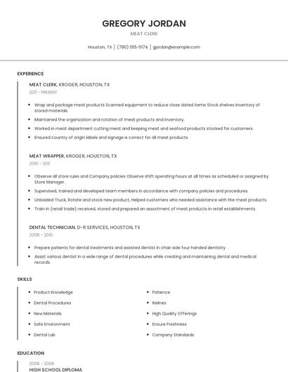 Meat Clerk Resume