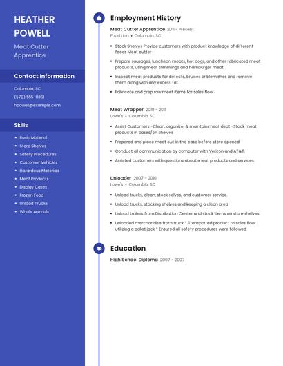 Meat Cutter Apprentice Resume