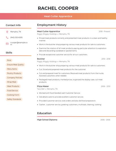 Meat Cutter Apprentice Resume