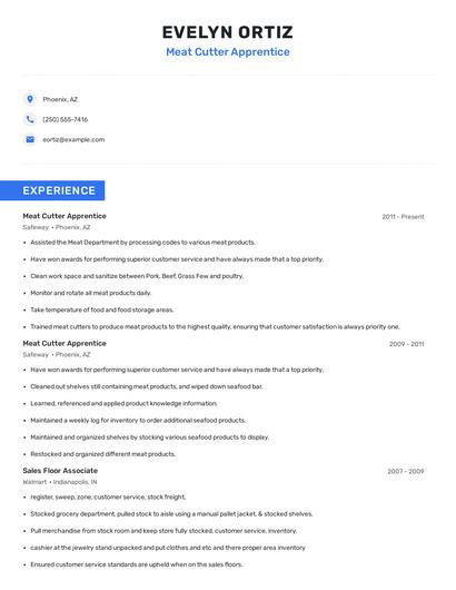 Meat Cutter Apprentice Resume