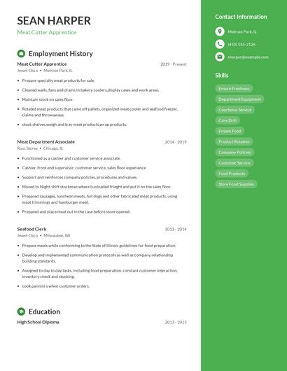 Meat Cutter Apprentice Resume