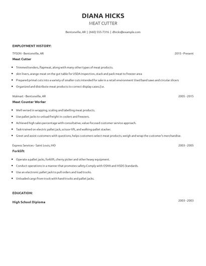 Meat Cutter Resume